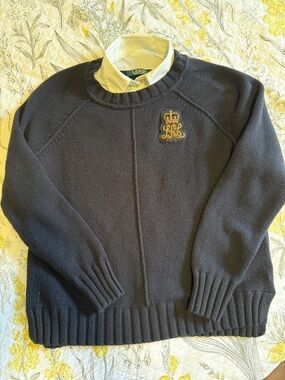 Ralph Lauren Black  Crewneck Sweater with Embroidered Crest